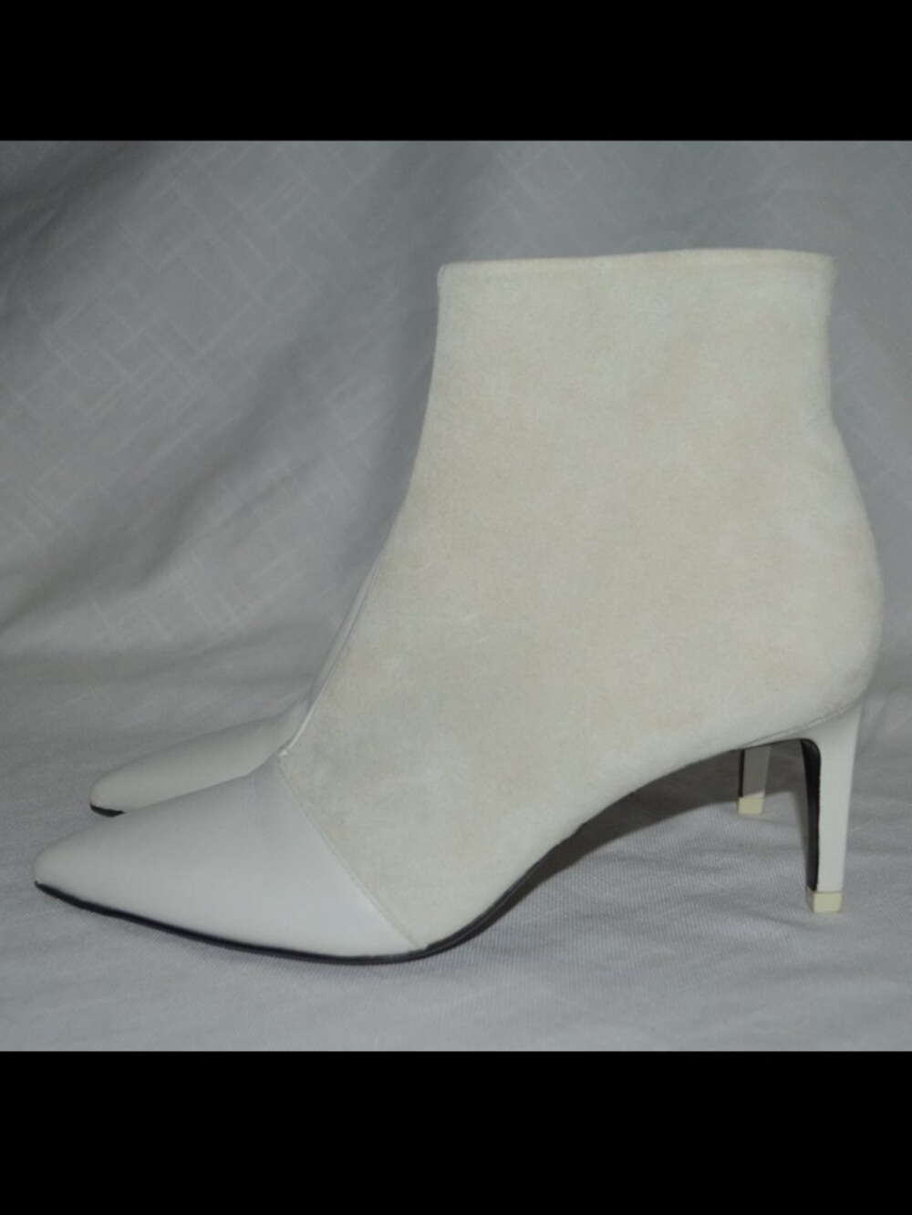 Sz 37.5 7 Rag & Bone Winter White Leather Suede 2.75" Heels Ankle Boots
